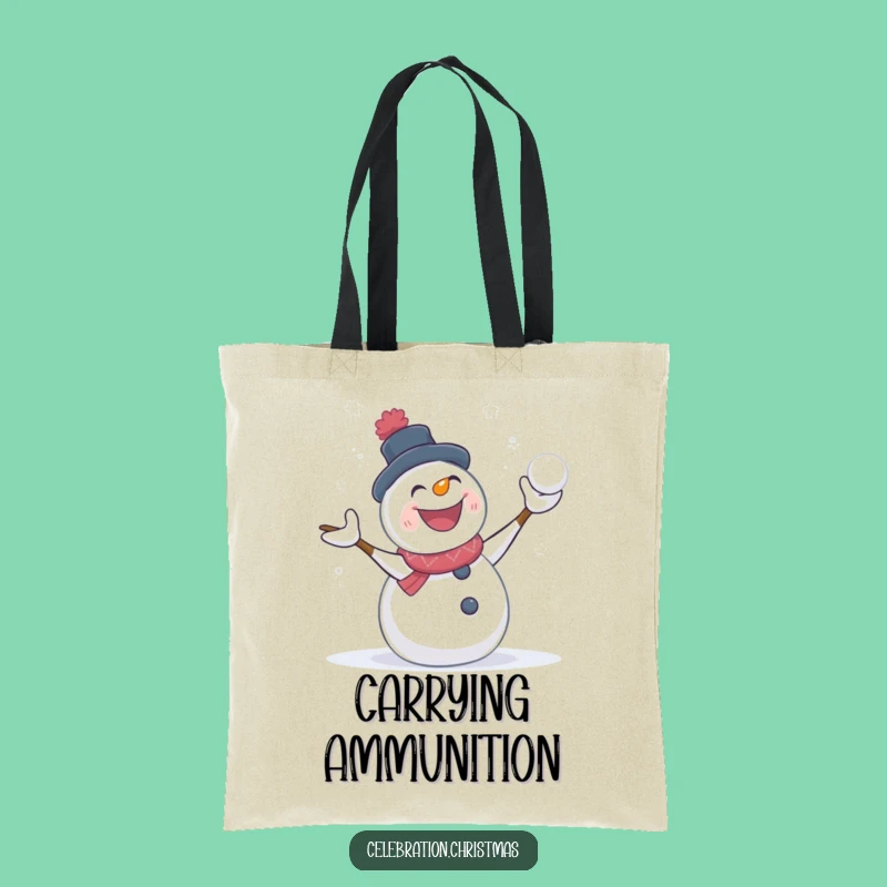 Funny Snowman Tote Bag Snowball Fight for Snowy Errands