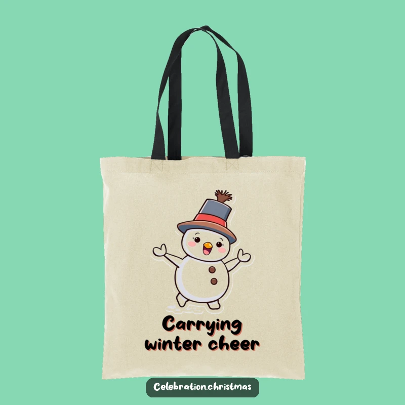 Funny Snowman Waddling Tote Bag - Stylish Tilted Hat Character Accessory