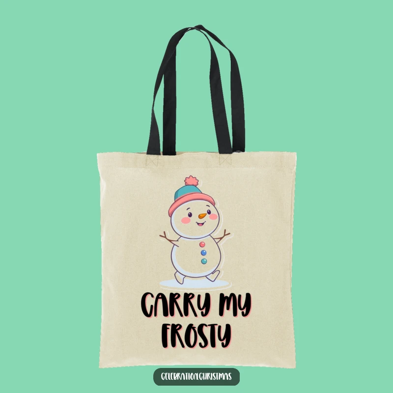 Funny Snowman Waddling Tote Bag - Tilted Hat Winter Friend Carryall